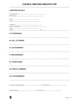 Free Council Meeting Minutes Template - PDF | Word – eForms