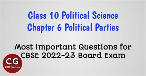 Political Parties Class 10 Important Questions and Answers - CBSE Guidance