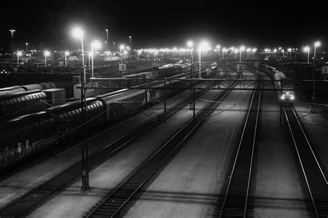 Wallpaper : 1920x1280 px, lamp, lights, locomotive, monochrome, night, photography, railway ...