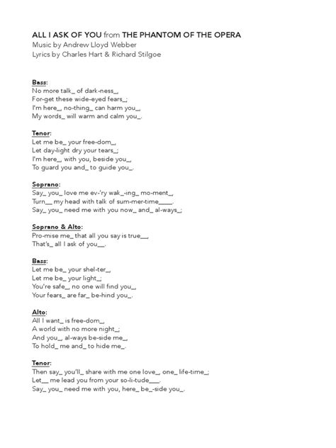 All I Ask of You Lyric Sheet | PDF