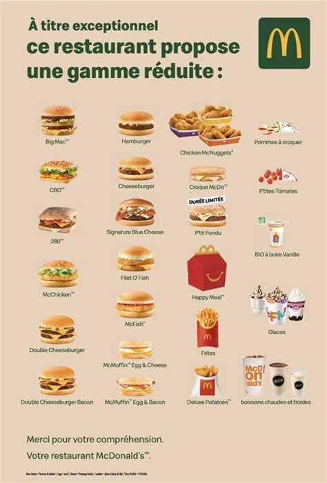 Carta de comida rápida McDonald's, Cognac, 95 Av. Victor Hugo