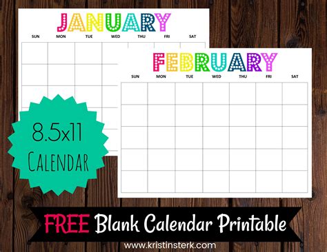 FREE 12-Month Blank Calendar Printables - Kristin Sterk