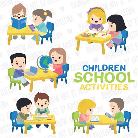 School children activities clip art Kids studying clipart | Etsy