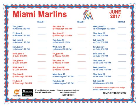 Printable 2017 Miami Marlins Schedule