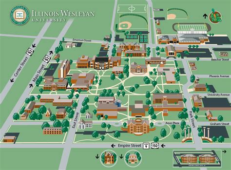 Illinois Wesleyan: Campus Map | Campus map, Illustrated map, Map