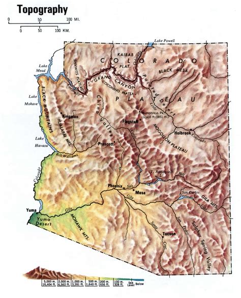 Arizona topographic map. Free large topographical map of Arizona topo