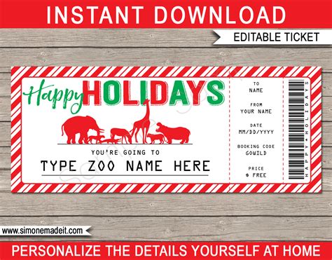 Holiday Zoo Tickets Gift Voucher Template | Surprise tickets to the Zoo