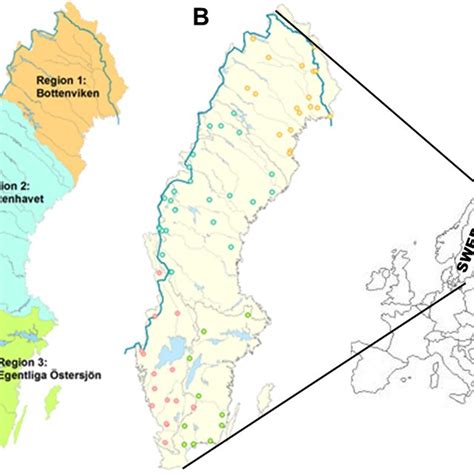 (A) Map showing the four climate regions of Sweden. (B) Map showing ...