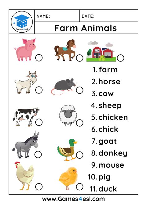 Farm Animals Printable English Esl Vocabulary Worksheets Engworksheets ...