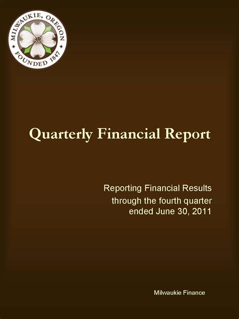 Quarterly Financial Report for fourth quarter - FY 2011 | City of Milwaukie Oregon Official Website