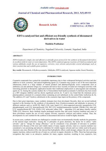 EDTA-catalyzed fast and efficient eco-friendly synthesis of ...