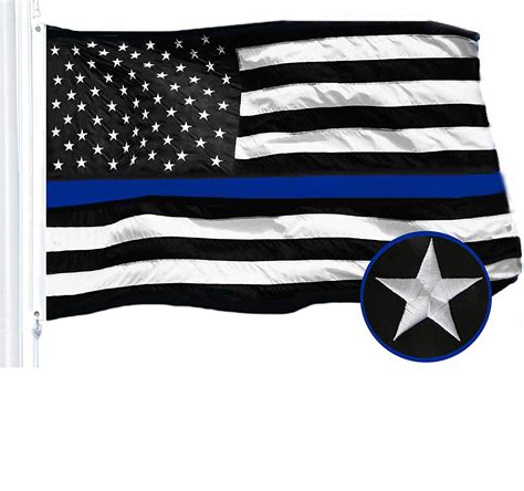 G128 - Thin Blue Line Flag Embroidered 3x5 FT Heavy Duty 220GSM Tough Spun Polyester U.S ...