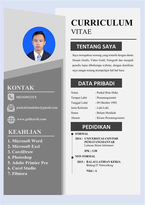 Download Gratis 30 Template CV Lamaran Kerja Kreatif (DOC) Bisa EDIT - Goliketrik