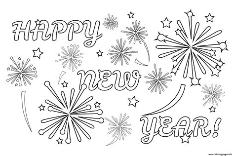 Happy New Year Fireworks Coloring page Printable