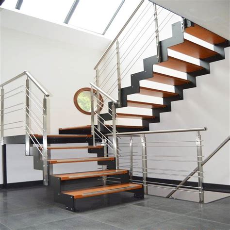 Stainless Steel Staircase with Solid Wood Steps Cable Railing for Residential House - China ...