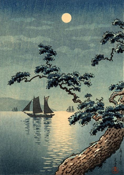 Japanese Art Prints Posters Sailboats in Moonlight Tsuchiya - Etsy | Landscape art prints ...