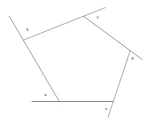 geometry - How can I prove that exterior angles of a pentagon add up to four right angles ...