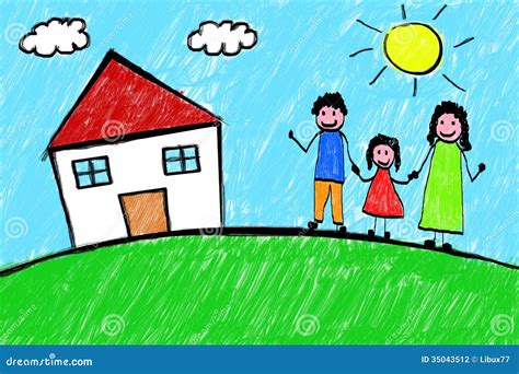 Family House Freehand Child Drawing Stock Illustration - Illustration ...