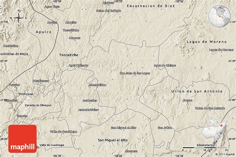 Shaded Relief Map of San Juan De Los Lagos