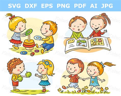 Set of Cartoon Kids Communication and Common Activities. Children SVG PDF Image (Instant ...