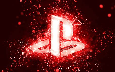 1366x768px, 720P free download | PlayStation red logo red neon lights ...