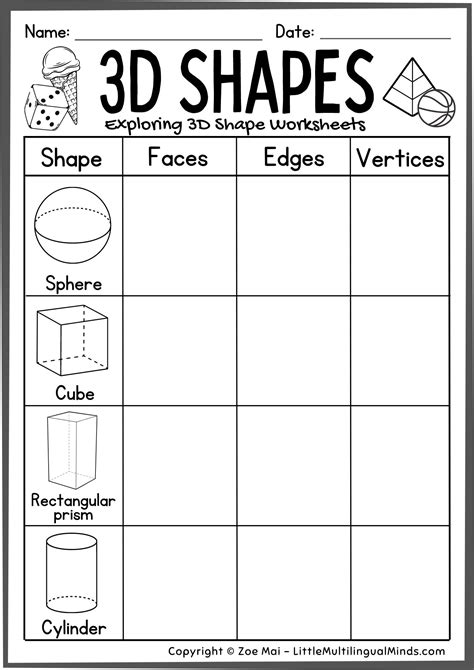 3D Shapes Practice Sheets for Preschool, Pre-K, Kindergarten - Color ...