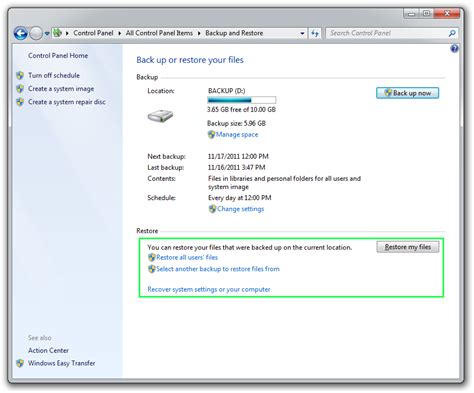 How to backup and restore files in Windows 7