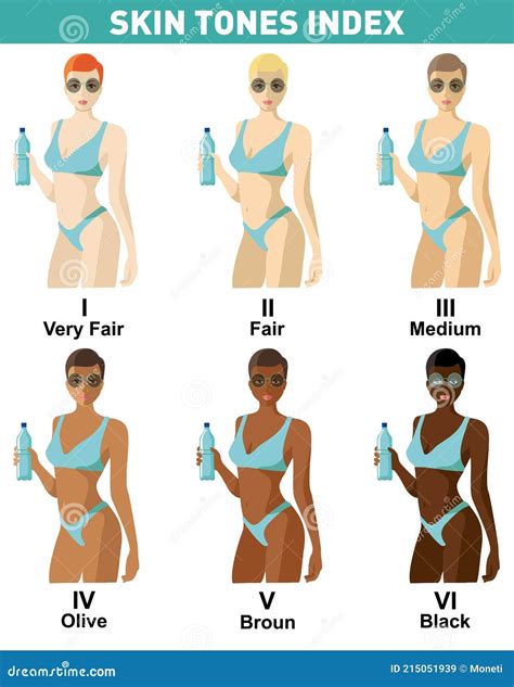 Skin Color Index Infographic. Beautiful Woman with Different Color Skin Tones Chart Stock Vector ...