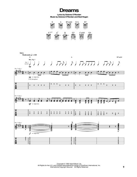 Dreams by The Cranberries Sheet Music for Guitar Tab at Sheet Music Direct