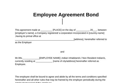 Employee Agreement Bond, or contract format Sample Templates - Clickfew ...