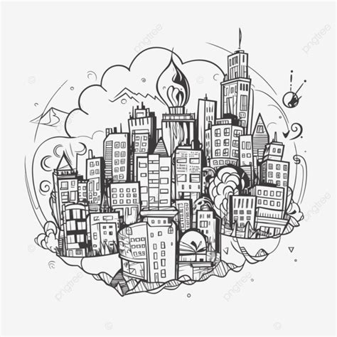 City Outline Vector, Sticker Clipart, In The Style Of Contemporary ...