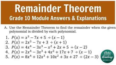 THE REMAINDER THEOREM: Grade 10 Module Answers and Explanations - YouTube