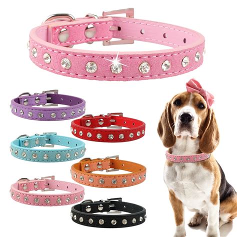 Rhinestones Dog Collar for Chihuhua Soft Suede Leather Small Dog ...