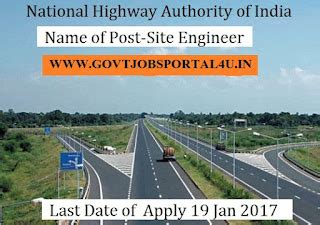 National Highways Authority of India Recruitment 2017 For Site Engineer Officer Post - Latest ...