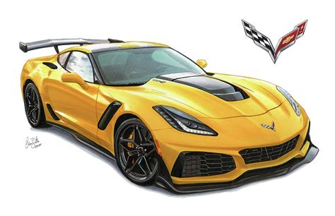 2019 Chevrolet Corvette ZR1 Drawing by The Cartist - Clive Botha | Pixels