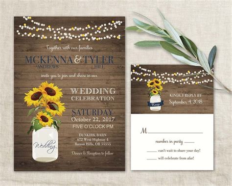 Sunflower Wedding Invitation Set Rustic Sunflower Wedding | Etsy