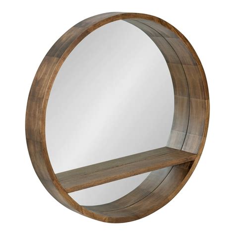 Kate and Laurel Hutton Round Mirror with Shelf, 30" Diameter, Rustic ...