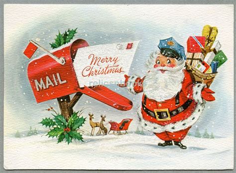 #194 GLITTERED Santa Claus the Mailman, Vintage Christmas Card-Greeting ...