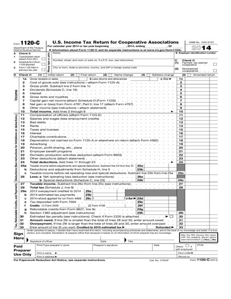 Form 1120-C - U.S. Income Tax Return for Cooperative Associations (2014) Free Download