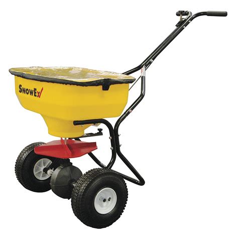 SNOWEX Broadcast Spreader, 100 lb Capacity, Knobby Wheel Type, High Output Drop Type, Fixed T ...