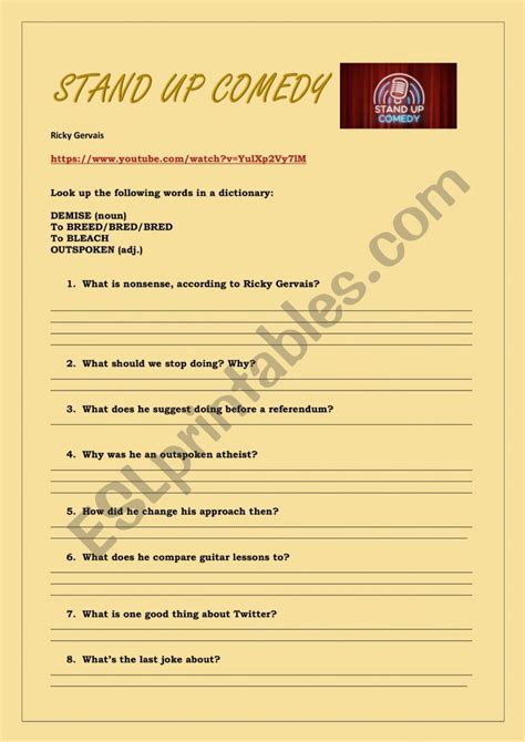 Stand Up Comedy-Ricky Gervais - ESL worksheet by SilviaFiori