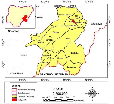 Taraba State Showing the Study Area Source: (Taraba State Ministry of... | Download Scientific ...