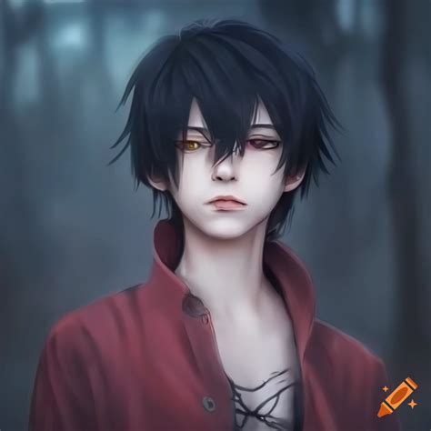 Anime boy with raven black hair and light brown eyes. super beautiful ...