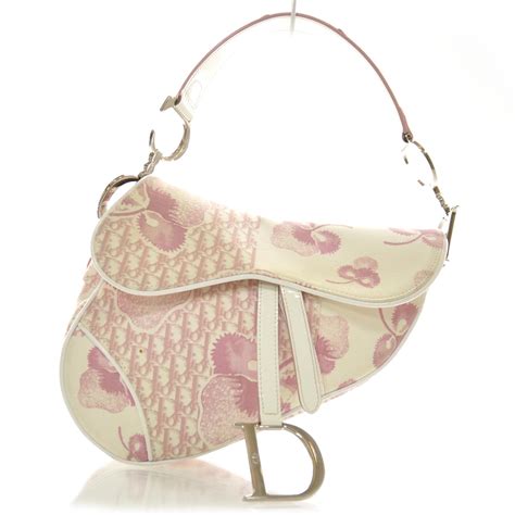 CHRISTIAN DIOR Canvas Floral Saddle Bag Pink 27609