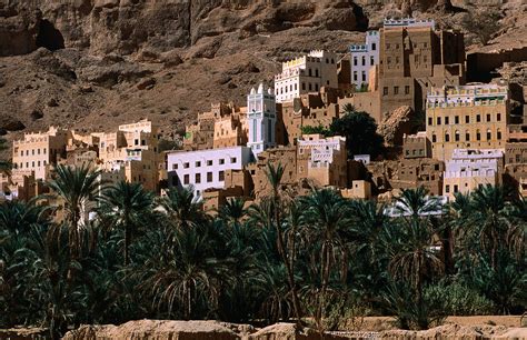 Typical Hadramawt Village With Date Plantation In Foreground, Wadi Daw'an, Yemen Photograph by ...