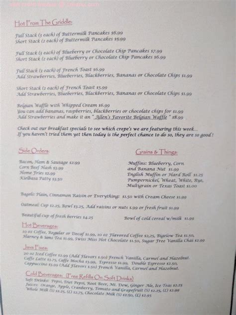 Menu at Parkside Cafe, Bristol