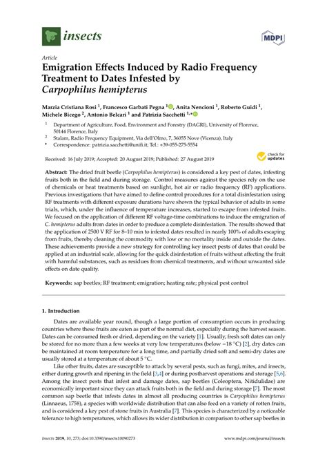 (PDF) Emigration Effects Induced by Radio Frequency Treatment to Dates Infested by Carpophilus ...