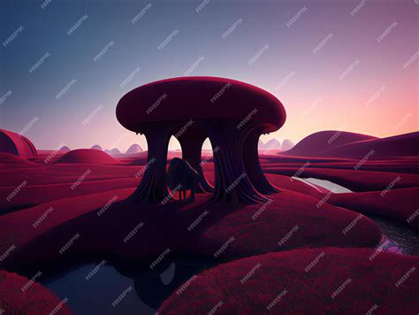 Premium AI Image | Fantasy landscape 3d render of an alien planet with a tree