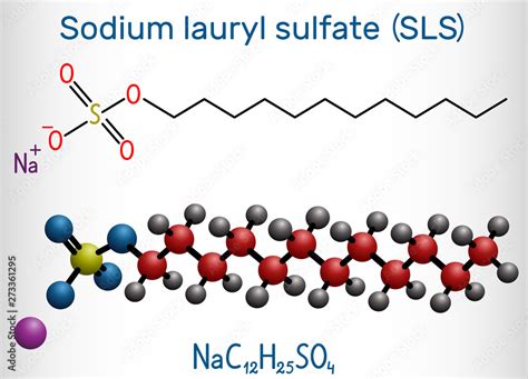 Sodium dodecyl sulfate (SDS), sodium lauryl sulfate (SLS) molecule. It ...