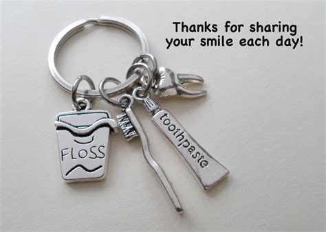 Dental Assistant Gift Keychain, Tooth, Toothbrush, & Floss Charm Keychain, Employee Gift ...